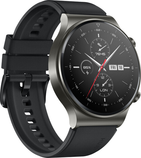 Huawei Watch GT 2 Pro Kunststoffarmband schwarz Titangehäuse silber 