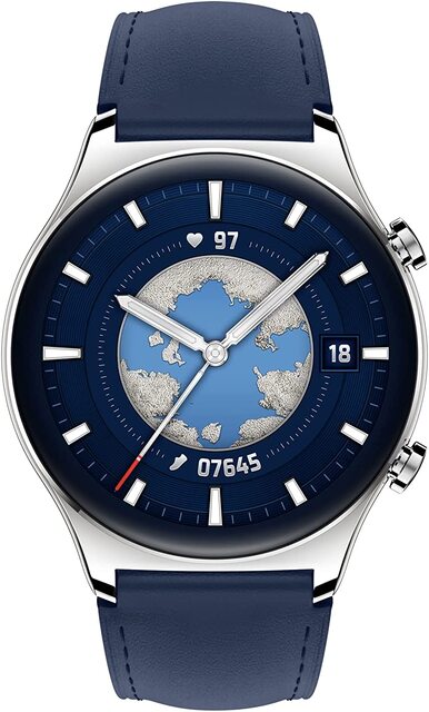 Honor Watch GS 3 46mm Bluetooth Lederarmband blau Edelstahlgehäuse silber