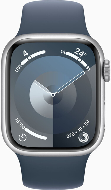 Apple Watch Series 9 41mm Cellular Sportarmband sturmblau Aluminiumgehäuse silber S/M