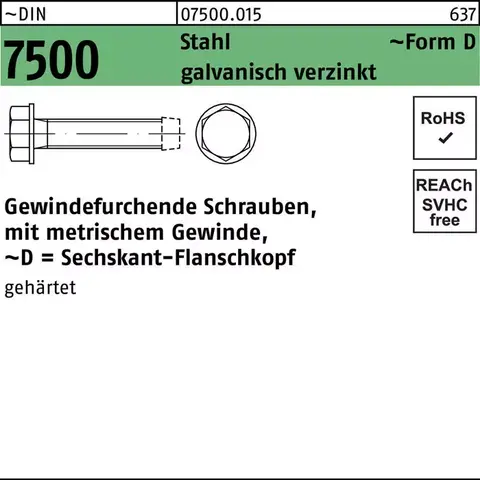 Gewindefurchendeschraube DIN 7500 6-ktflanschkopf DM 6x25 Sta galv.verz. 1000St