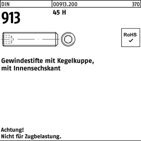 Gewindestift DIN 913 Kegelkuppe/Innen-6kt M24x25 45 H 50 Stk. - Neu