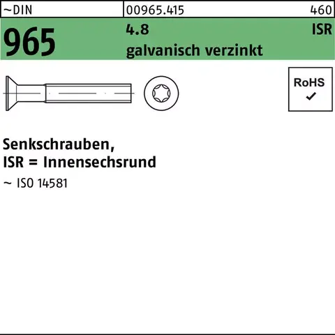 DIN 965 Senkschraube ISR M6x30 T30 4.8 galv. verzinkt 500 St. Reyher - Neu