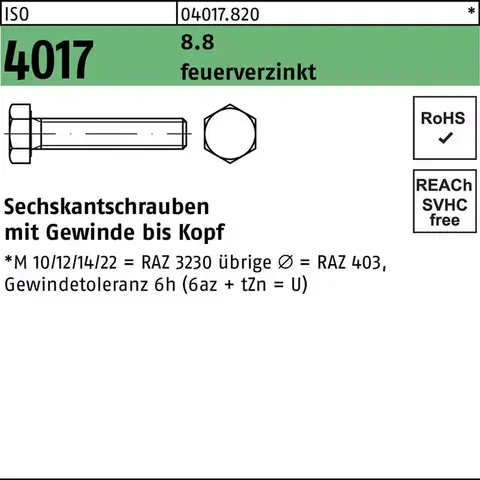 CAB FASTENING Sechskantschrauben ISO 4017 8.8 U M6 x 30 feuerverzinkt - Neu