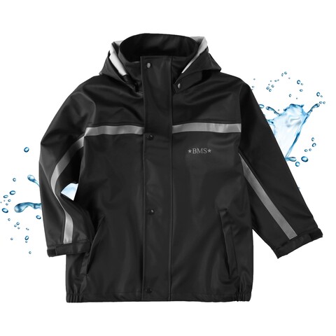 BMS Kinder-Regenjacke Schwarz Größe 86 – 100% Wasserdicht & Atmungsaktiv - Neu