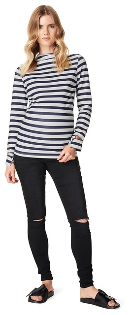 SUPERMOM Langarmshirt Schwarz-Weiß gestreift – Umstandsmode für Damen - Neu