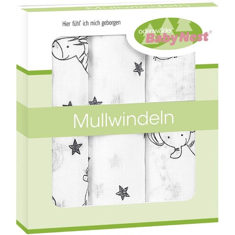 odenwälder Mullwindeln animal farm 3er-Pack anthrazit 80 x 80 cm