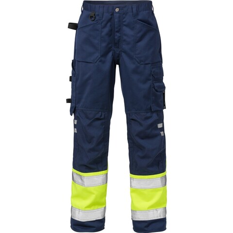 Fristads High Vis Hose Kl. 1 2032 PLU, Warnschutz-Gelb/Marine, Gr. C58 - Neu