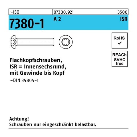 Flachkopfschraube ISO 7380-1 A2 M6x20 T30 Vollgewinde Reyher - Neu