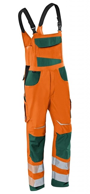 KÜBLER REFLECTIQ Latzhose 3207 Warnschutz Warnorange/Moosgrün Gr. 52 - Neu