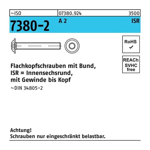 Flachkopfschraube ISO 7380-2 A2 M6x10 T30 Vollgewinde - Neu
