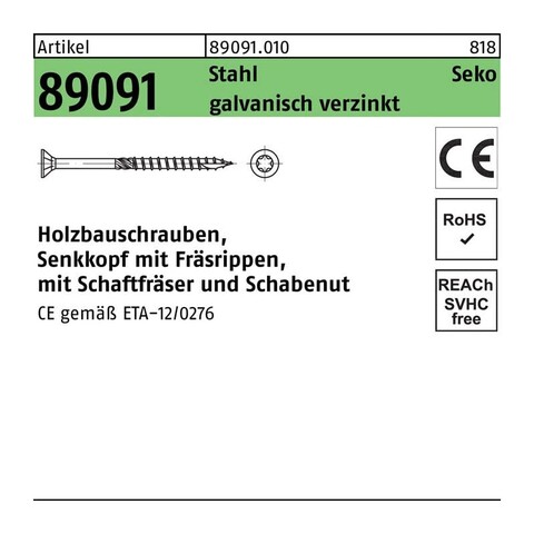 Art 89091 Holzbauschrauben Ce Stahl 6 X 280 -T30 Galvanisch - Neu