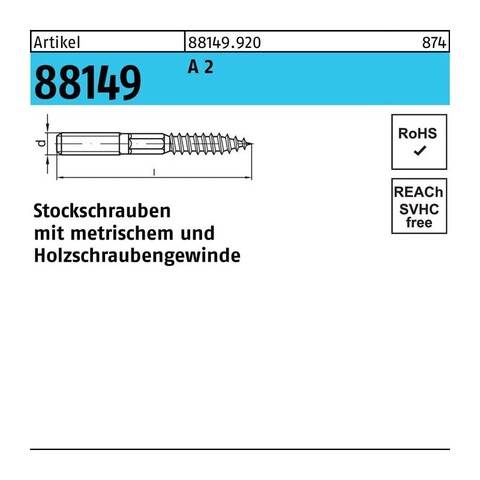 Stockschraube 6x120 mm Edelstahl A2 – Nineka Handels GmbH - Neu