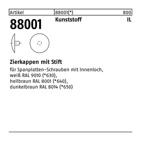 Zierkappe R 88001 mit Stift 2,5x12 mm dunkelbraun für ABC-SPAX-Schrauben - Neu