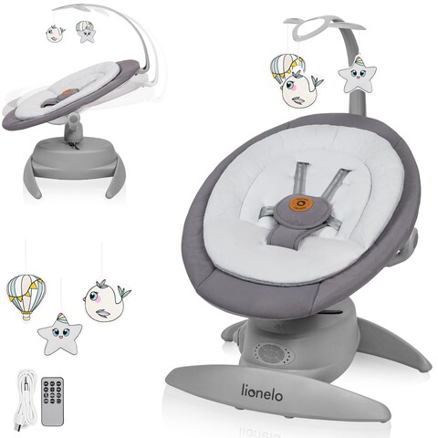 Lionelo Babyschaukel Mell Grey Stone – Elektrische Babywippe mit Musik - Gut