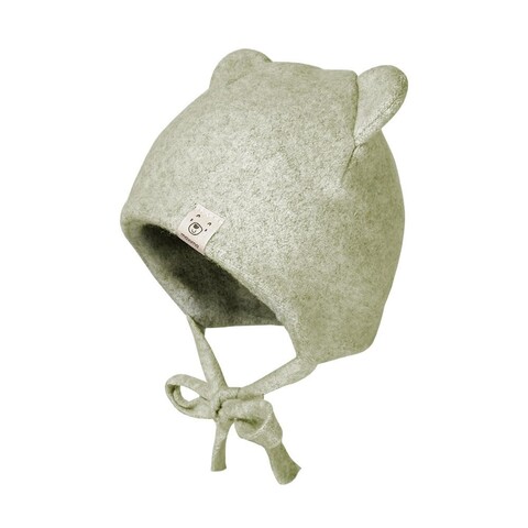 Maximo Baby Mütze GOTS Wollfleece mit Bindeband in Hellbraunmeliert - Neu