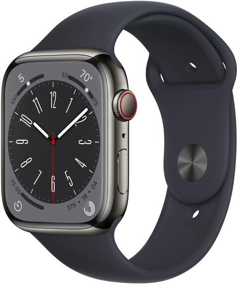 Apple Watch Series 8 45mm Cellular Sportarmband mitternacht Edelstahlgehäuse graphit