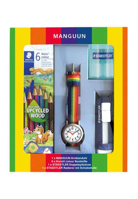 Manguun Kinderuhr Set Buntstiften Anspitzer Radiergummi