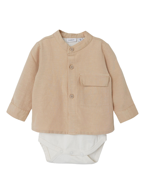 Name it Shirtbody Nbmfaher Humus – Baby-Hemdbody mit Mandarinkragen - Neu