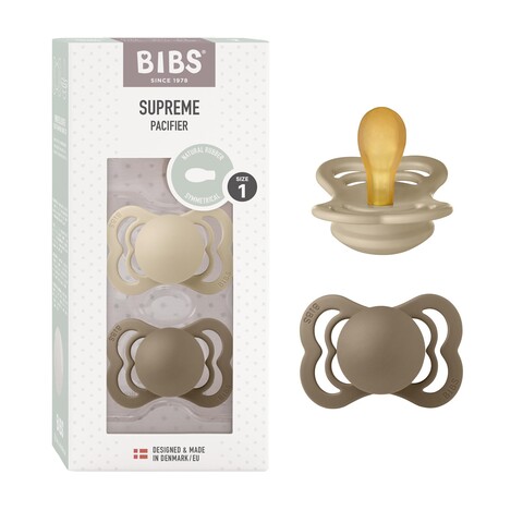 BIBS Schnuller Supreme Latex Vanilla/Dark Oak – 2er-Set für Babys - Neu