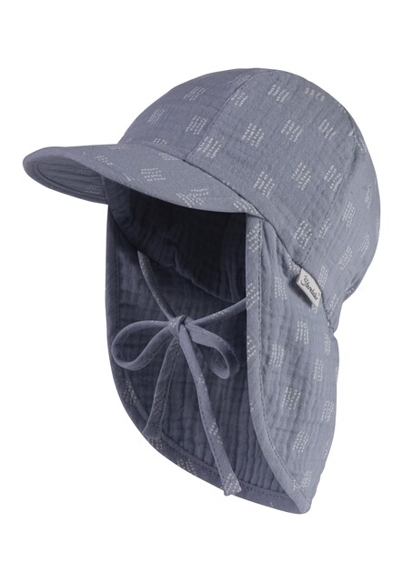 Sterntaler Schirmmütze mit Nackenschutz Musselin graublau UV-Schutz 50+ - Neu