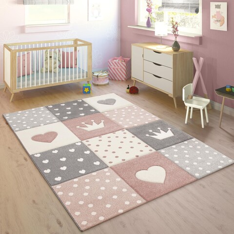 Paco Home Kinderteppich Cosmo 339 Pink – Kurzflor, 3D-Effekt, Pastell - Wie neu