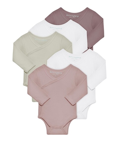Kindsgard Rip Wickelbody 5er-Pack Langarm Rosa – Bio-Baumwolle, OEKO-TEX - Neu