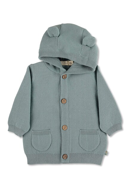 Sterntaler Baby Strickjacke Emmi grün – Bio-Baumwolle, Kapuze mit Öhrchen - Neu