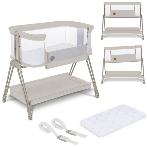 Lionelo Beistellbett Luna Beige Sand – 2-in-1 Babybett mit Matratze - Gut