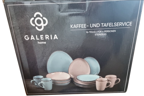 GALERIA Kaffee- und Tafelservice Naturlook oval türkis 16-tlg. - Neu