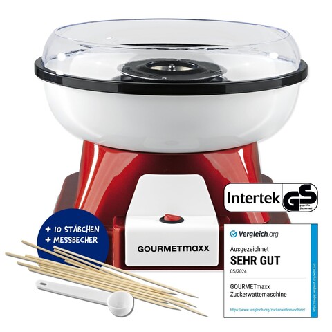 GOURMETmaxx Zuckerwatte-Maschine 500W rot/weiß – Retro-Design für Zuhause - Neu