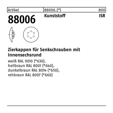 Reyher Zierkappen für ISR-Schrauben, 20x12/4-4,5, rehbraun RAL 8007 - Neu