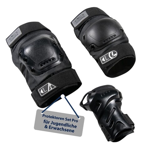 HUDORA Biomechanisches Protektoren-Set Pro XL Schwarz – 6-teiliges Schoner-Set