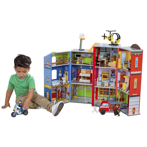 KidKraft® Helden des Alltags Holz-Spielset – 3 Etagen, 12 Räume, 34-teilig - Gut