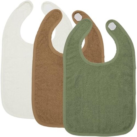 Meyco Baby Lätzchen - Uni Offwhite/Toffee/Forest Green - 26x31 cm - 3er Pack