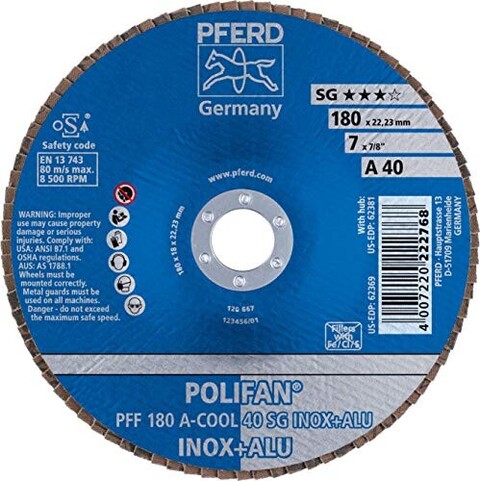 PFERD POLIFAN-Fächerscheibe PFF 180 A-COOL 40 SG INOX+ALU - Neu