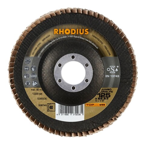 RHODIUS JUMBO LONGLIFE EXTENDED Fächerschleifscheibe für Edelstahl - Neu