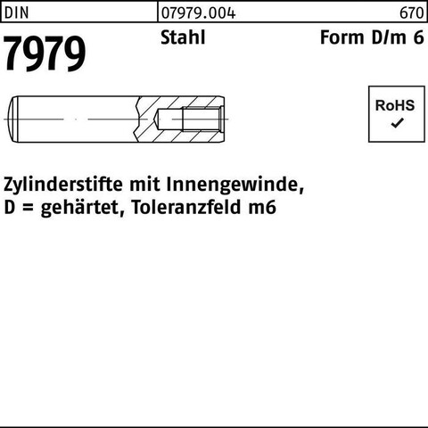 Zylinderstift mit Innengewinde DIN 7979D/ISO 8735A, Stahl, D - Neu