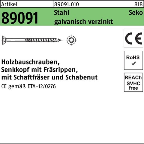 ART 89091 HOLZBAUSCHRAUBEN CE STAHL 4 X 45 -T20 GALVANISCH V