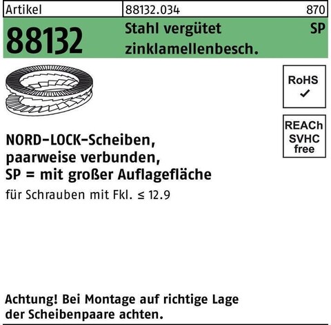 NORD-LOCK Keilsicherungsscheiben NL 8 SP Stahl Zinklamellenbeschichtet - Neu