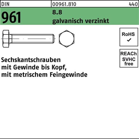 DIN 961 Sechskantschraube Feingewinde M12x55 Stahl 8.8 verzinkt - Neu