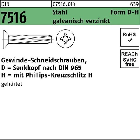 DIN 7516 FORM D SENKKOPF-GEWIN DESCHNEIDSCHRAUBE VG M6X40 STA