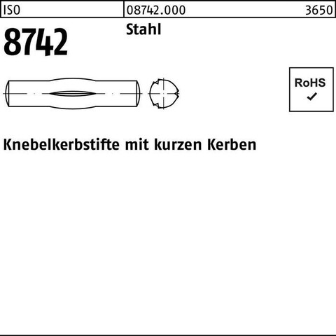 ISO 8742 Knebelkerbstifte Stahl 3x20 mm – 250 Stück - Neu