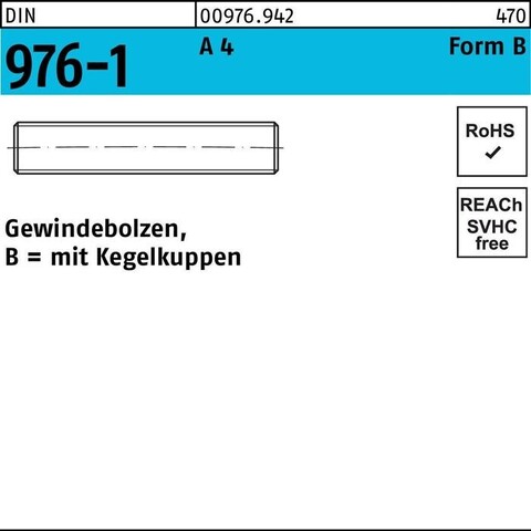 Gewindebolzen DIN 976 A4 BM 20x50 Edelstahl - Neu