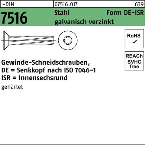 DIN 7516 Senkkopf-Gewindeschneidschraube M6x30 Stahl verzinkt - Neu