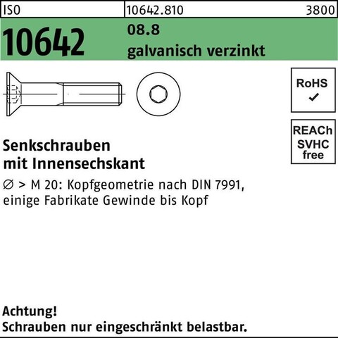 DIN 7991/ISO 10642 SENKSCHRAUB E 8.8 STAHL M 10 X 18 GALVANIS