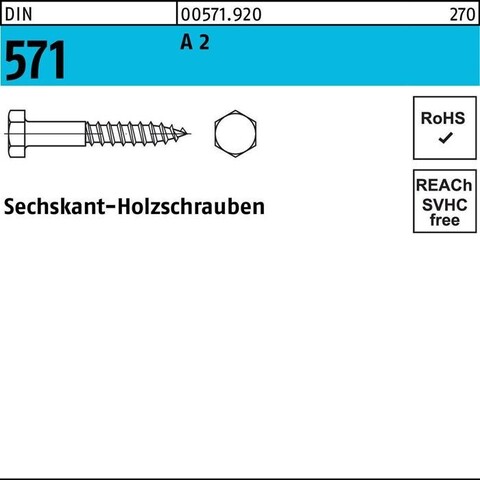 DIN 571 SECHSKANT-HOLZSCHRAUBE6X50 EDELSTAHL A2 BLANK