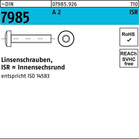 DIN 7985/ISO 14583 Linsenschraube M8x40 Edelstahl A2 T45 - Neu