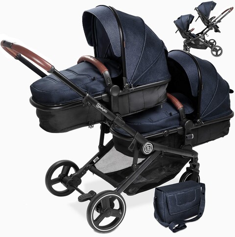 BabyGO Geschwisterwagen Twinner Grey – Flexibler Zwillingskinderwagen - Sehr gut