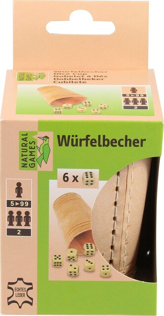 Natural Games Lederwürfelbecher mit 6 Würfeln – Würfelspiel-Set - Akzeptabel