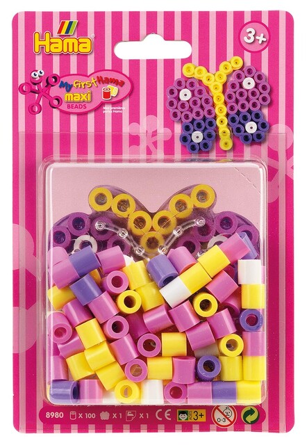 Hama 8980 - Kleine Blister-Packung Schmetterling, Bügelperlen Maxi, ca. 100 Stück inklusive Stiftplatte und Zubehör